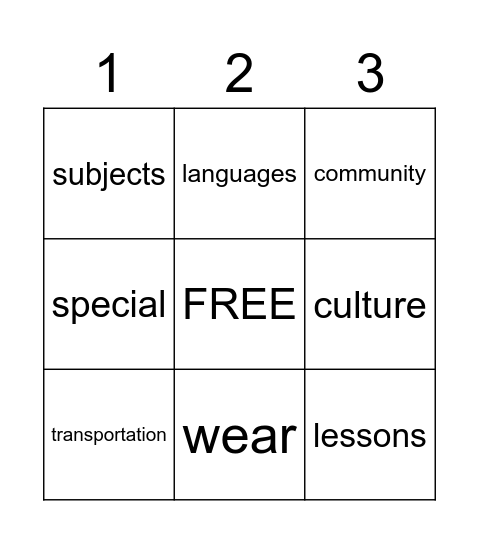 Lesson 13 Vocabulary Bingo Card