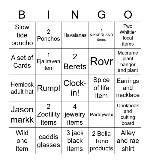 Local Fixture Blackout Bingo Card