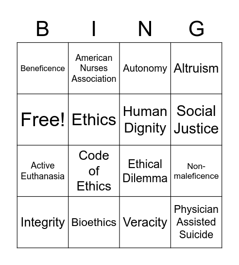 Ethics Bingo Card