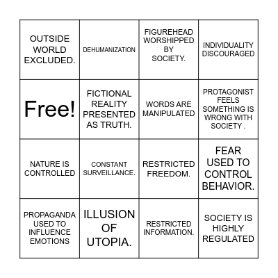 DYSTOPIAN BINGO: THE TRUMAN SHOW Bingo Card