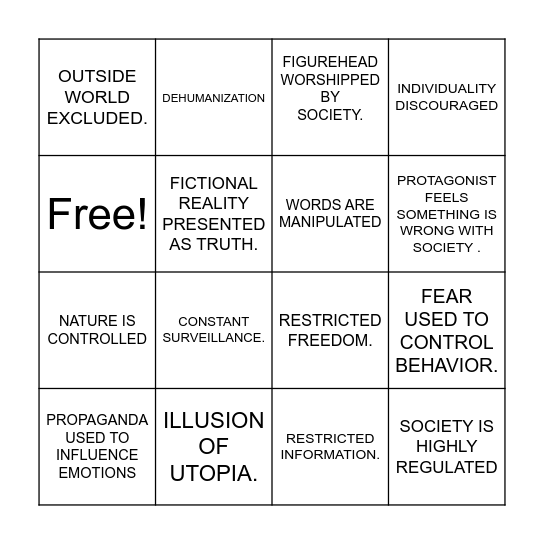 DYSTOPIAN BINGO: THE TRUMAN SHOW Bingo Card