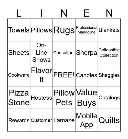 Linen World Bingo Card