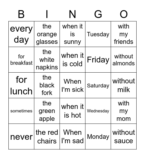 A Comer Impact Vocab Call List Bingo Card