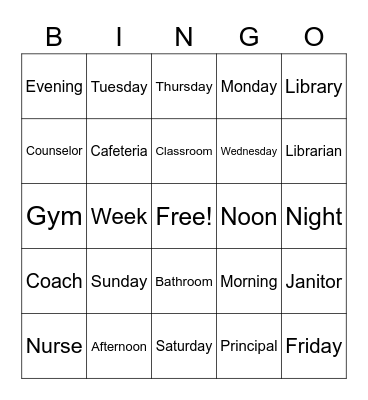 Vocabulary Bingo Card