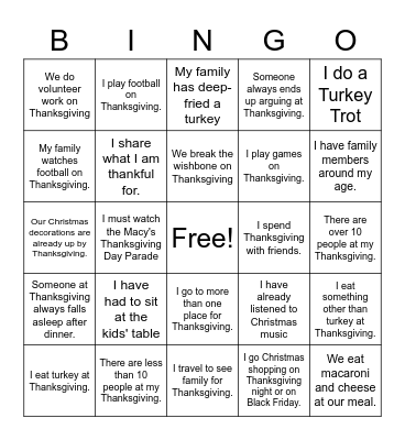 Thanksgiving - Similarities and Differences Bingo Card