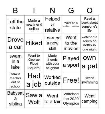 Advisory Bingo Card