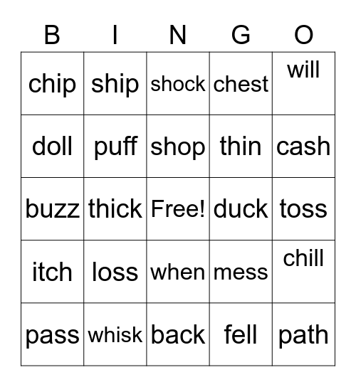 Digraphs and Double Letters Bingo Card