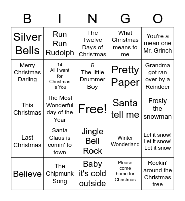 Christmas SINGO Bingo Card