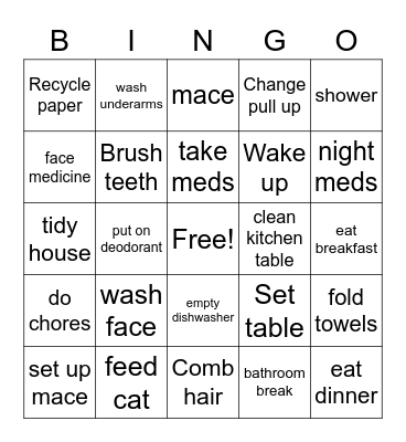 Daily routine Bingo Card