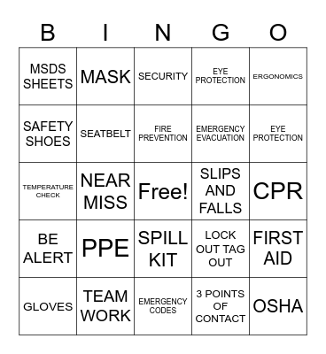 Safety Bingo Card