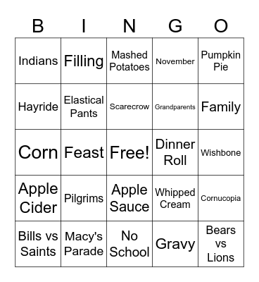 Thanksgiving Bingo Card
