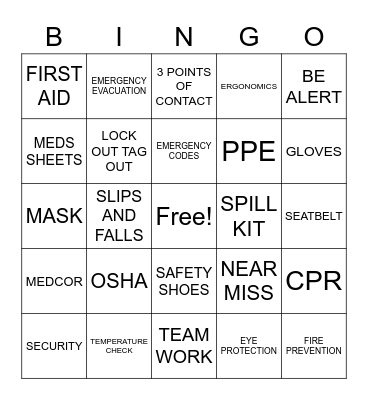 Safety Bingo! Bingo Card