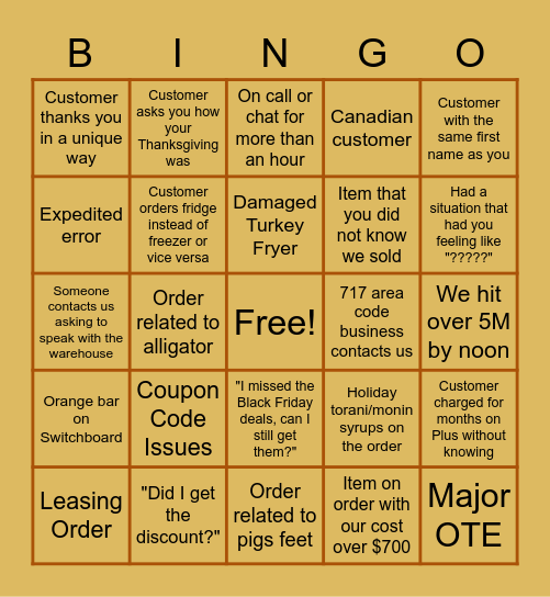 Cyber Monday Bingo Card