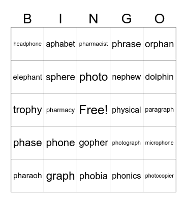 "PH" BINGO Card