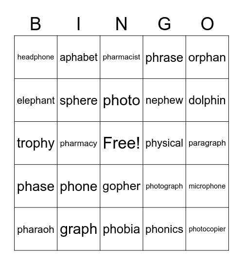 "PH" BINGO Card