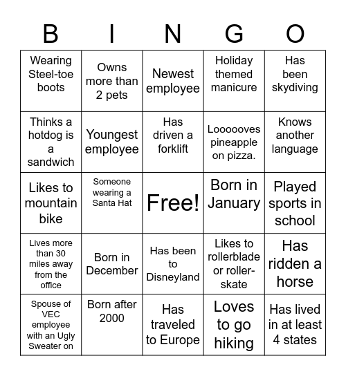 VIKING HOLIDAY PARTY 2021 Bingo Card