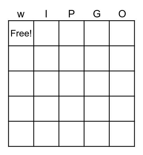 WIPGO Bingo Card