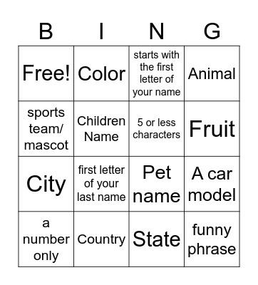 Codeword bingo Card
