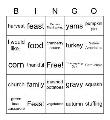 Thanksgiving Lotto! Bingo Card