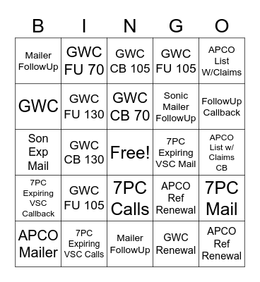 Sales Bingo Card