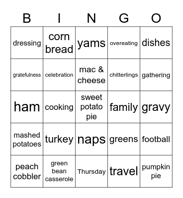 Kirk Thanksgiving Bingo Card