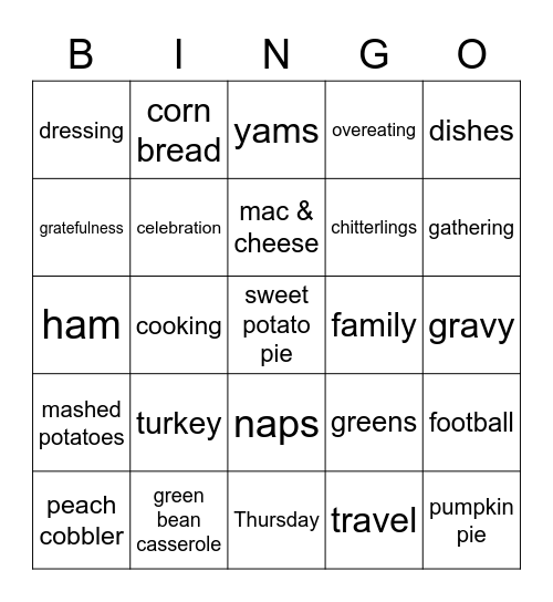 Kirk Thanksgiving Bingo Card