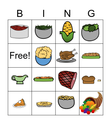 Harvest Festival Food Bingo Card