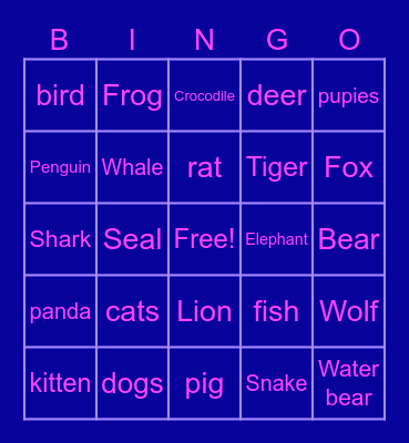 animals Bingo Card