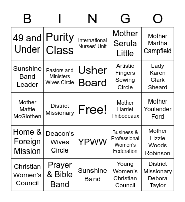 ANCC Women's Fellowship 2 Bingo Card