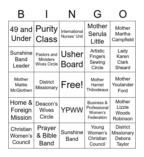 ANCC Women's Fellowship 2 Bingo Card