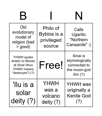 Leslie Israelite Religion Bingo Card