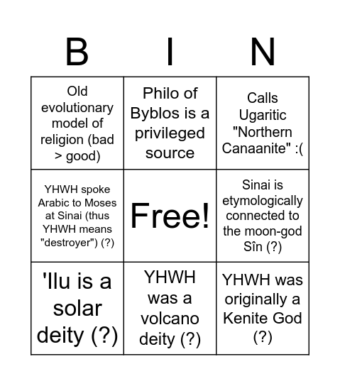 Leslie Israelite Religion Bingo Card