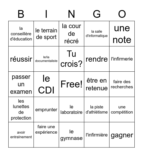 3-4 (H) Vocabulaire 4.1 Bingo Card