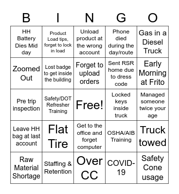 A Day In The Life... Bingo Card
