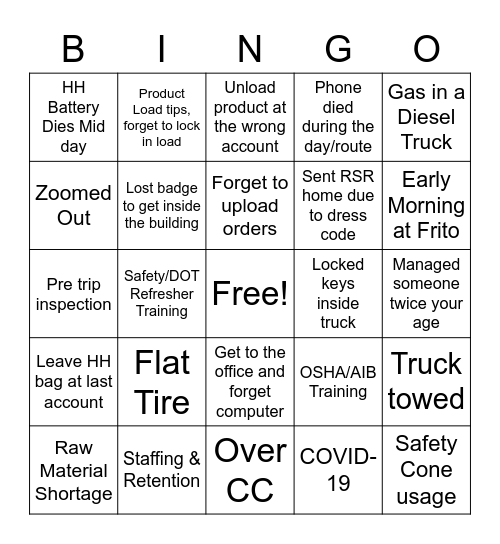 A Day In The Life... Bingo Card
