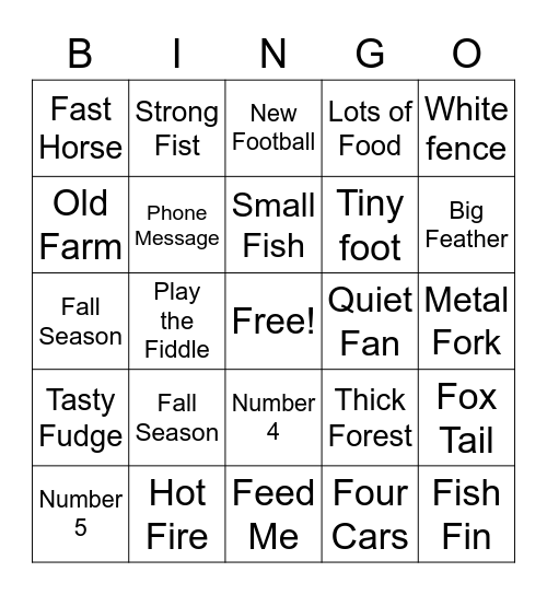 Initial F Phrases Bingo Card