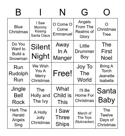 Christmas Songs BINGO Card