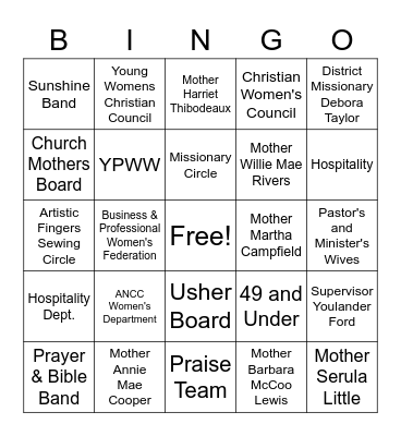 ANCC WOMENS FELLOWSHIP 2021 Bingo Card