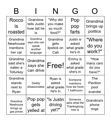 Thanksgiving 2021 Bingo Card