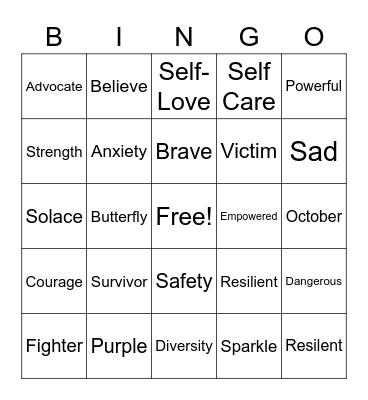 Support Group Bingo Card