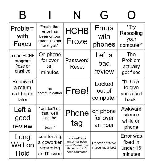 IT Bingo Card