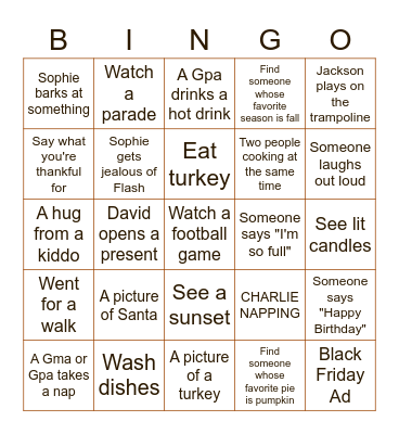 Pierce & Butterfield Thanksgiving Bingo Card