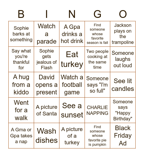 Pierce & Butterfield Thanksgiving Bingo Card