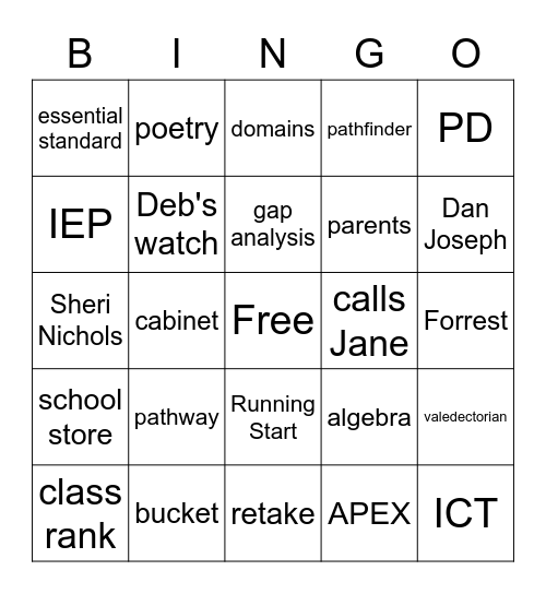 BLIL Shenanigans Bingo Card