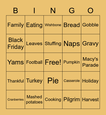 Thanksgiving Bingo Card