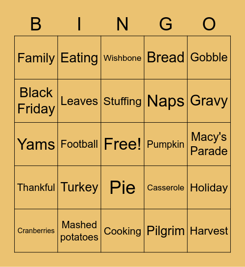 Thanksgiving Bingo Card