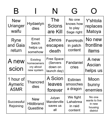 Endwalker Bingo Card