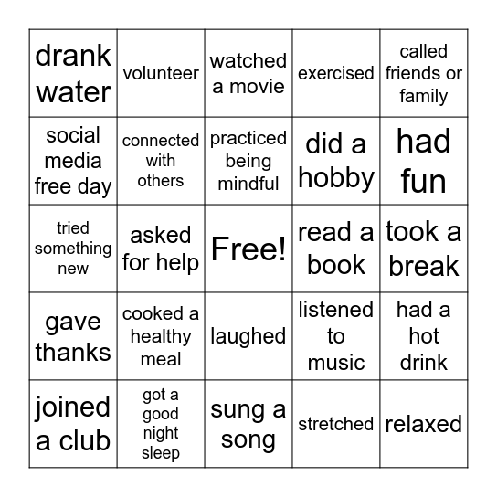 Self Care Bingo! Bingo Card