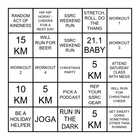 STRICTLY SOCIAL RUN CLUB Bingo Card