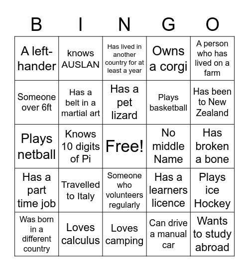 Diversity Bingo Card